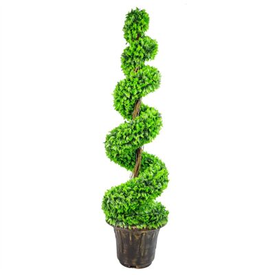 Espiral de hoja grande verde de 120 cm con macetero decorativo