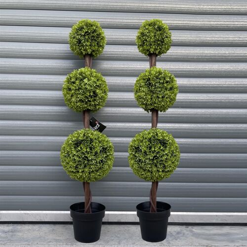 120cm Pair of Green Triple Ball Topiary Trees