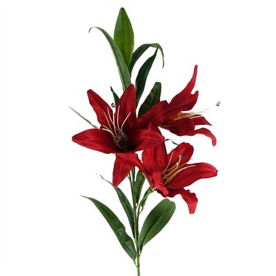 Fleurs Artificielles Grande Tige de Lys Rouge - 3 Fleurs 100cm