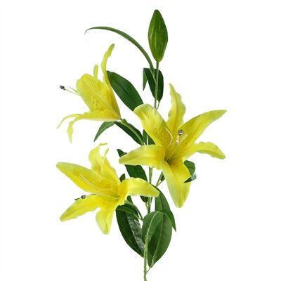 Künstliche Blumen, großer gelber Lilienstamm, 3 Blumen, 100 cm