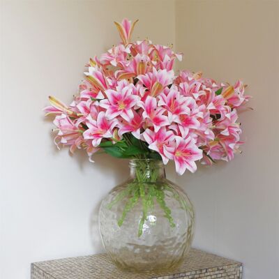 Künstliche Blumen, Lilienpflanze, rosa, nackter Stiel, 60 cm, Packung mit 12 Stück