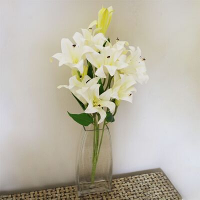 Künstliche Blumen, Lilienpflanze, weißer, nackter Stiel, 60 cm Blatt