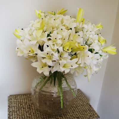 Künstliche Blumen, Lilienpflanze, weiß, nackter Stiel, 60 cm, Packung mit 12 Stück