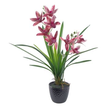 Fleurs artificielles orchidée noire jardinière en céramique rose foncé 50 cm 2