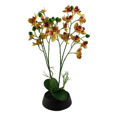 Künstliche Blumen, Orchidee, rosa, gelb, Pflanzgefäß, 43 cm