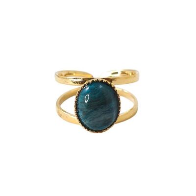 Denise gold-plated oval blue agate ring