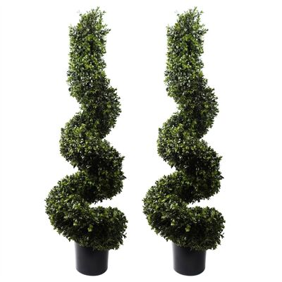 Albero artificiale in legno di bosso a spirale con foglia da 120 cm, resistente ai raggi UV per esterni