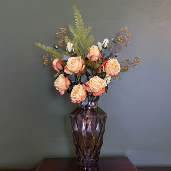 Vase en verre géométrique avec présentoir de roses jaunes, feuille 65cm 1