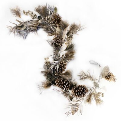 Guirlande florale de luxe en argent de Noël 150 cm