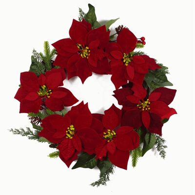 Couronne de luxe de Noël Poinsettia feuillage couronne de fleuriste 60 cm