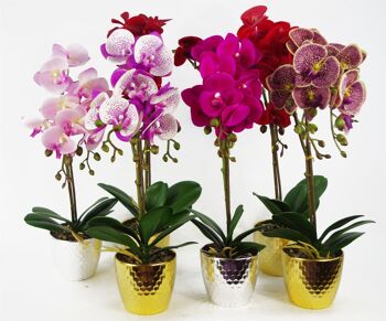 Orchidée Artificielle Rouge Foncé Or Pot 50cm Phalaenopsis 3