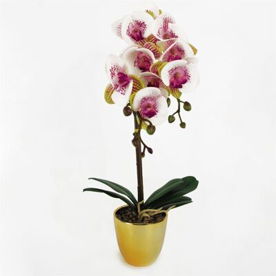 Orchidea artificiale in vaso d'oro rosa da 48 cm Arlecchino