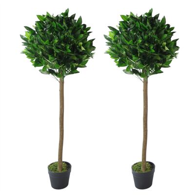 Pair Artificial Bay Topiary Trees Green 120cm Trunk