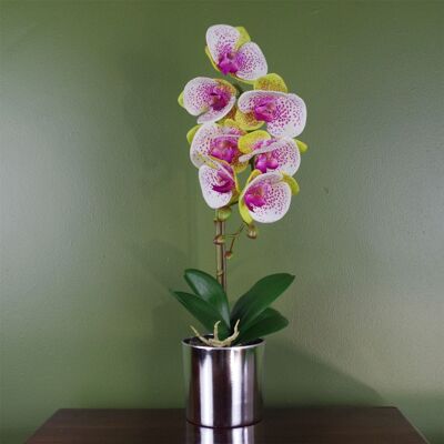 Pink Artificial Orchid Silver Pot 46cm Harlequin