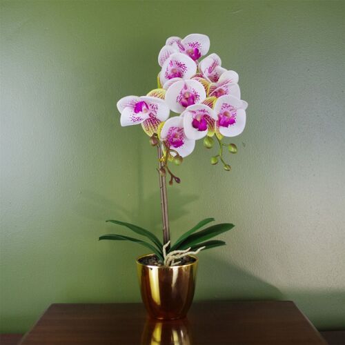 Pink Orchid Artificial Gold Pot 48cm Harlequin