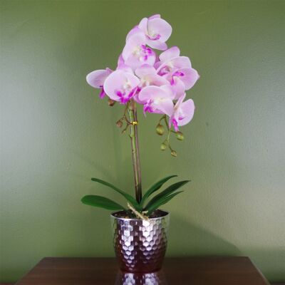 Pink Orchid Artificial Silver Pot 50cm Real Touch