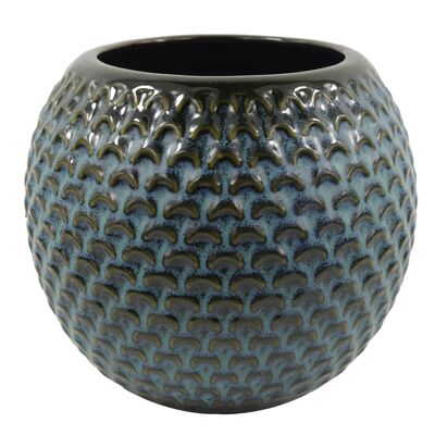 Pot de fleurs en céramique design bleu 14 x 14 x 12.5 Cm