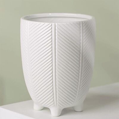 Vaso per Piante in Ceramica Piedini Bianchi Goffrati 15 x 15 x 18.5cm