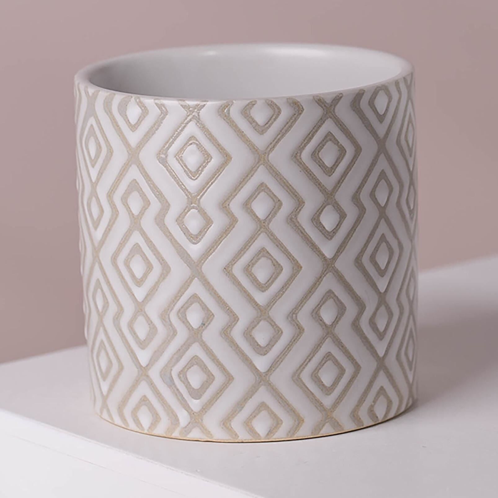 Macetero de cerámica Macetero geométrico gris 12 x 12 x 12 cm