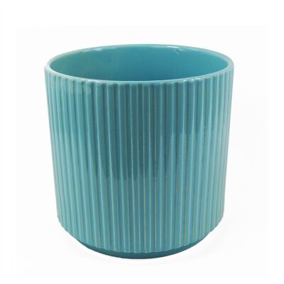 Keramik-Pflanzgefäß, gerippt, Blau 13.5 x 13.5 x 13 cm