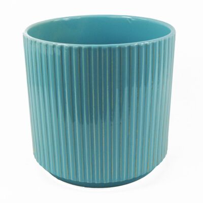 Vaso per piante in ceramica a coste blu 16 x 16 x 15 cm