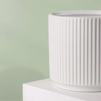 Pot de fleurs en céramique côtelé blanc 13.5x13.5x13cm 3