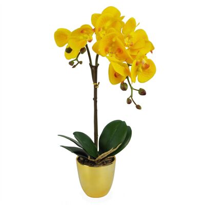Orquídea Dorada Artificial Maceta Dorada Amarilla 48cm