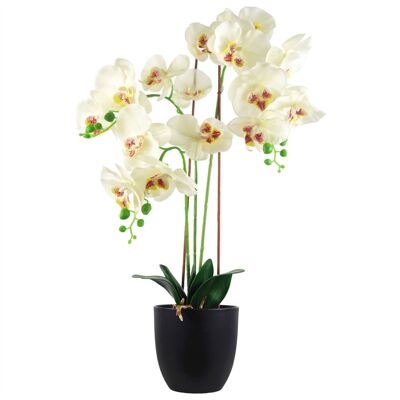 Große künstliche Orchidee, weiß, 70 cm, im Topf, bereit zum Präsentieren