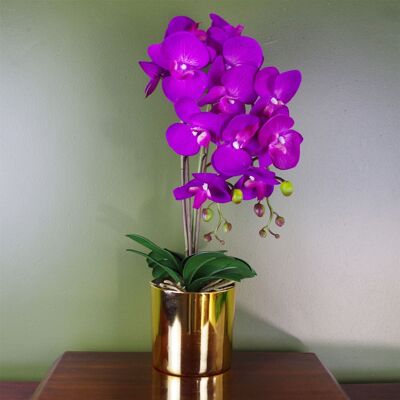 Lila künstliche Orchidee, Gold, 52 cm, fühlt sich echt an