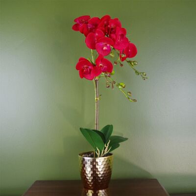 Orchidea Rossa Leopardo Artificiale Vaso Oro 50 cm