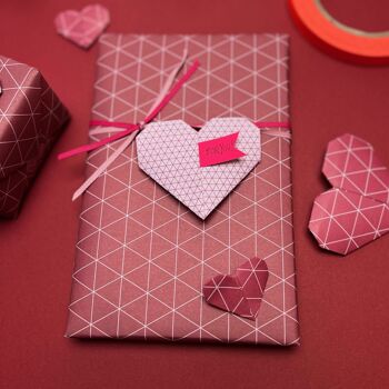Papier origami rouge pour l'artisanat créatif, papier pliant recto-verso rouge avec motif géométrique, papier kraft rose cadeau Saint Valentin 3