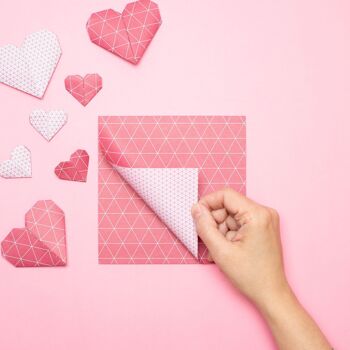 Papier origami rouge pour l'artisanat créatif, papier pliant recto-verso rouge avec motif géométrique, papier kraft rose cadeau Saint Valentin 4