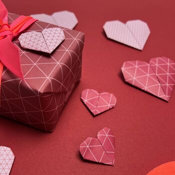 Papier origami rouge pour l'artisanat créatif, papier pliant recto-verso rouge avec motif géométrique, papier kraft rose cadeau Saint Valentin 6