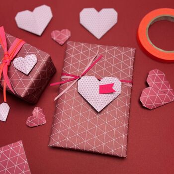 Papier origami rouge pour l'artisanat créatif, papier pliant recto-verso rouge avec motif géométrique, papier kraft rose cadeau Saint Valentin 9