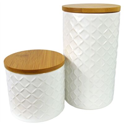 Pots de rangement boîtes de cuisine couvercles en céramique crème 18 cm ensemble 2