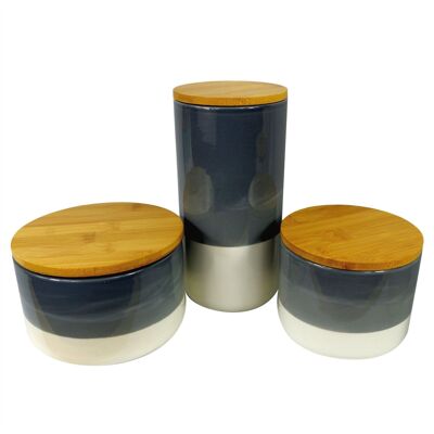 Bocaux de Rangement Boîtes de Cuisine Couvercles en Céramique Gris Moyen 20 cm Set 3