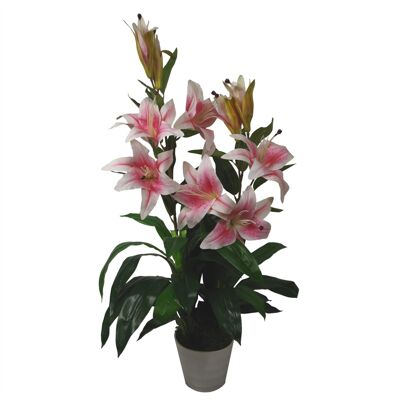Artificial Lily Plant Stargazer Style 90cm Pink White Pot