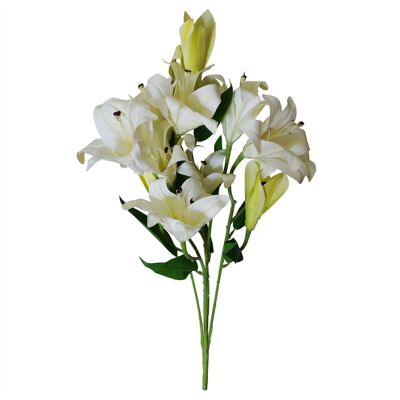 Künstliche Lilienpflanze, weiß, 60 cm, Blüten mit bloßem Stiel