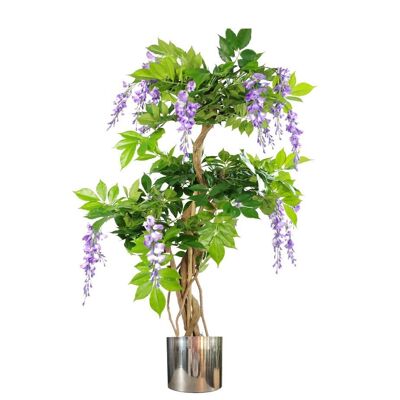 Artificial Purple Wisteria Tree Silver Planter 110cm