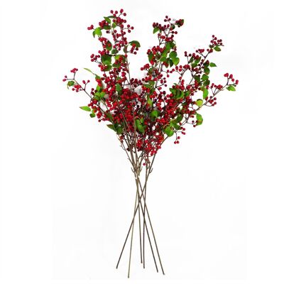 Branches artificielles de baies de Noël rouges 6 x 80 cm