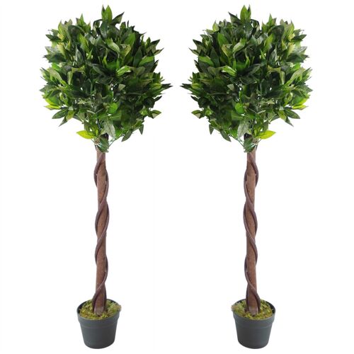 Artificial Topiary Bay Laurel Trees Pair 120cm Trunk
