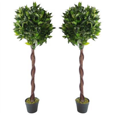 Künstliche Formschnitt-Lorbeerbäume, Paar, 120 cm Stamm