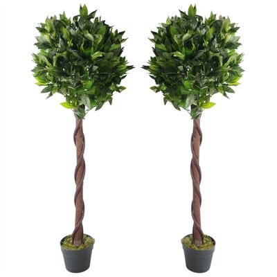 Paire de lauriers topiaires artificiels, tronc de 120 cm