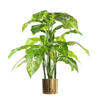 Plante d'arbre artificielle Fox Aglaonema, jardinière en métal doré 1