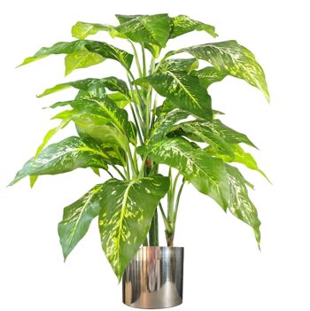 Plante d'arbre artificielle renard Aglaonema, jardinière en métal argenté 1