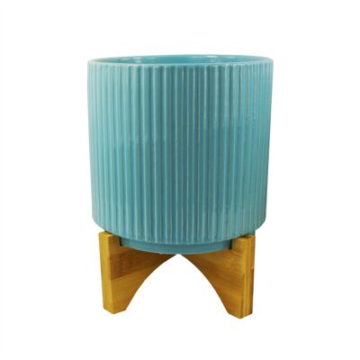 Pot de fleurs en céramique, bambou bleu 14.5x14.5x19cm