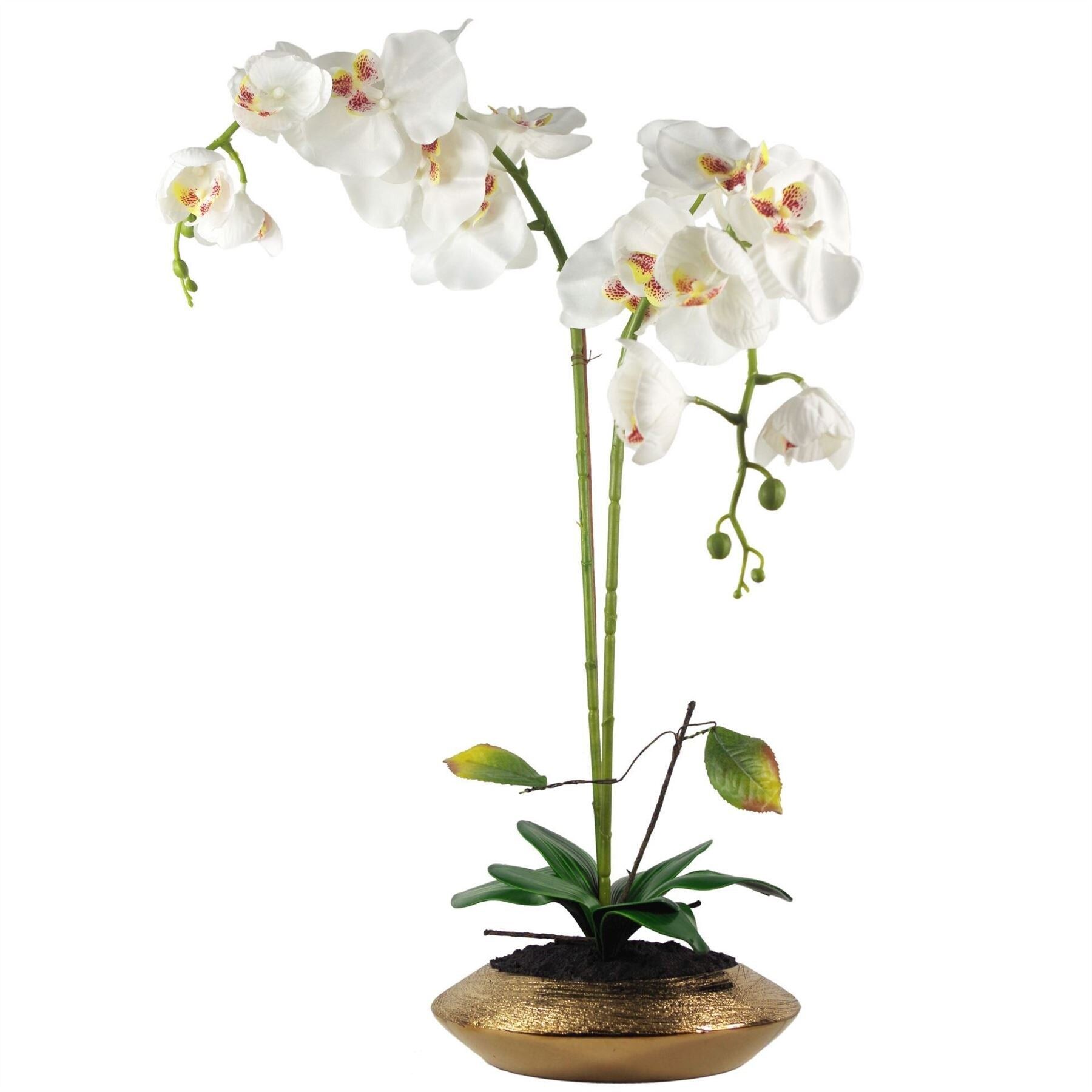 Planta de flor de orquídea artificial 70 cm Jardinera de cerámica de oro blanco