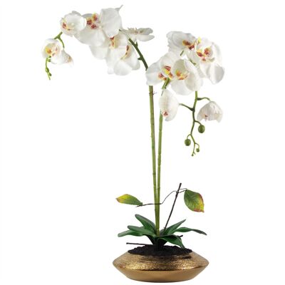 Künstliche Orchideen-Blumenpflanze, 70 cm, Weißgold, Keramik-Pflanzgefäß