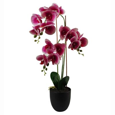 Künstliche Orchideenblüten-Pflanzenpräsentation im Topf, dunkelrosa, 70 cm