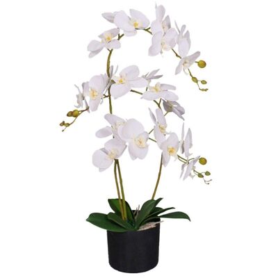 Pianta da fiore di orchidea artificiale in vaso da 65 cm bianca